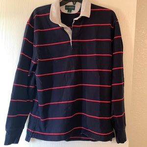 J crew always navy and red striped rugby sweater